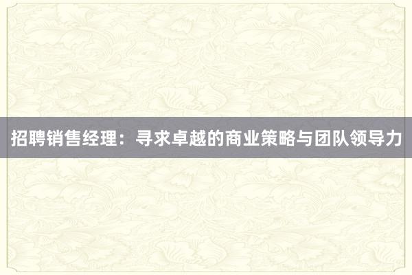 招聘销售经理：寻求卓越的商业策略与团队领导力